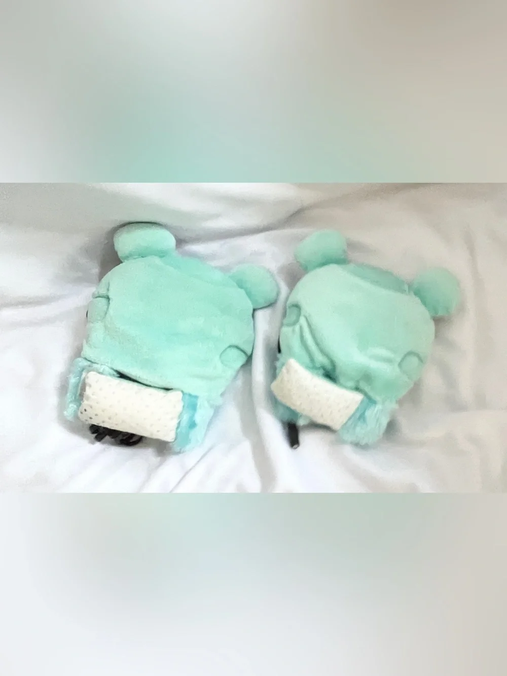 Cute Plush USB Heated Mittens Teal Kawaii Winter Hand Warmers Fingerless Pair